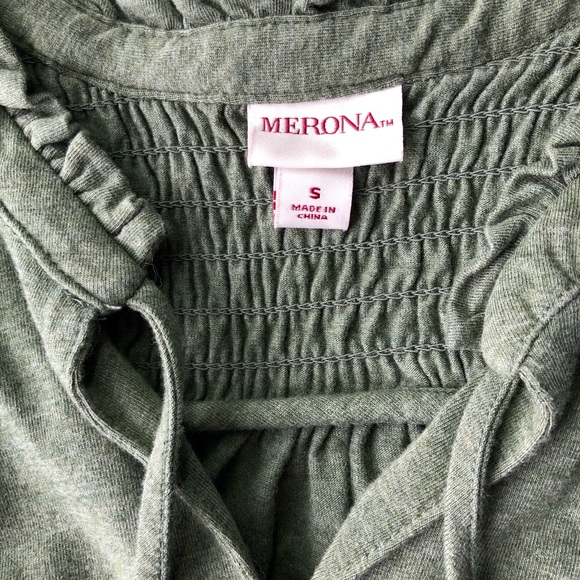 Merona Tank Smocked Dress size Small Army Olive Green Swing Stretch V Neck - Picture 3 of 6